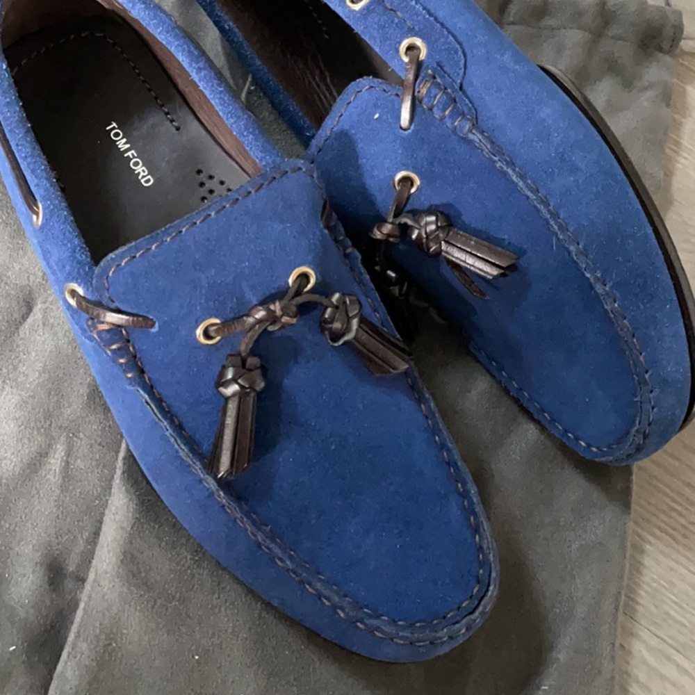 Tom Ford Royal Blue Suede Tassel Loafers